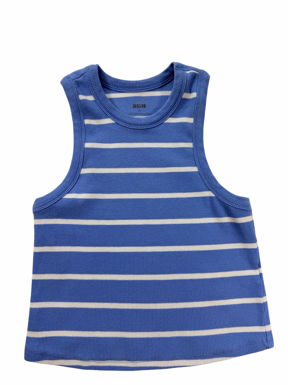 Maeve Blue & White Striped Cropped Racerback Tank Top Size Small